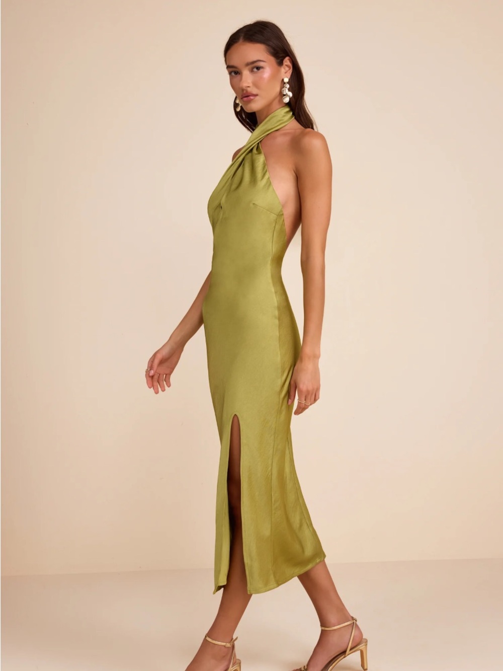 NEW Lulu's Olive Green Halter V-Neck Maxi Dress